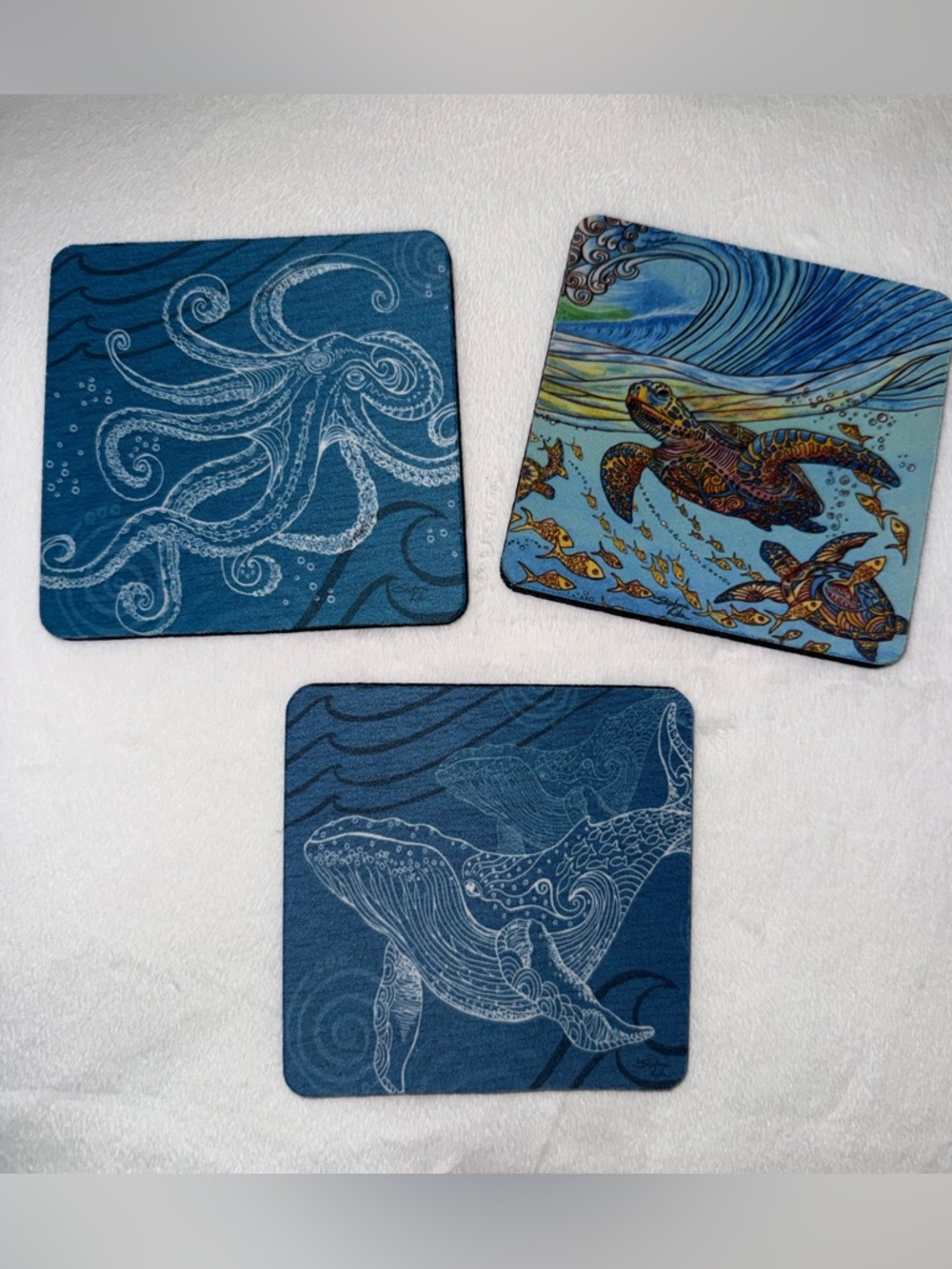 Ocean Life Coasters - Octopus, Turtles and fishes, Whale, Set of 3